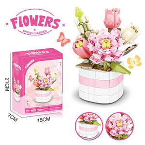 6 शैलियों बच्चों की मिनी दीदी बिल्डिंग ब्लॉक सेट फूलों के पौधे डेस्कटॉप सजावटी फूल ब्लॉक मॉडल निर्माण खिलौने रंग बॉक्स - Product Image 1