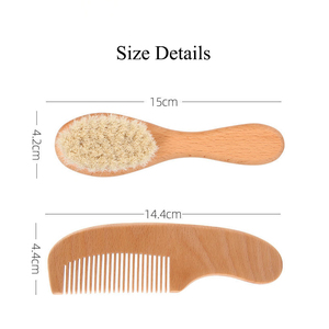 Ensemble de 2 brosses à cheveux en bois de hêtre doux pour nouveau-nés avec laine pour massage, apaisement des cheveux et cadeau de naissance, brosses à cheveux pour bébé - Product Image 4