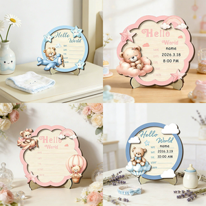 Placa de madera lisa para marcar hitos del bebé, con diseño de Hello World, para niño o niña, con combinación de colores, para registro de nacimiento, accesorio para fotos de mesa, regalo para baby shower - Product Image 4