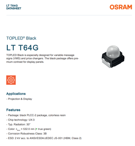 LED haute puissance OSRAM TOPLED Black LT T64G-FAGA-29-N424 à longue durée de vie, indicateur LED vert pur 532nm Ra95, garantie 3 ans, puce - Product Image 2