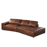 Canapé une place de style vintage, rétro français, en cuir véritable huilé, pieds en bois, forme octogonale, convertible pour dormir