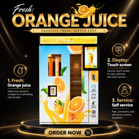 Distributeur automatique de jus d'orange fraîchement pressé, écran tactile intelligent, commercial, libre-service, contrôlé par IA, multi-usage