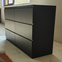 Commode double contemporaine noire à 6 tiroirs, design sans poignée, instructions d'assemblage interactives 3D pour la maison, le bar, la chambre à coucher