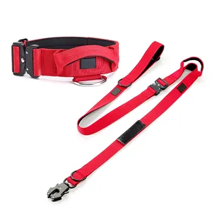 4CM 5CM Heavy Duty Combat Safety Tactical Training Big Pet Dog Leash And Collar Set With Quick Release Metal Buckle