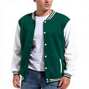 Veste de baseball pour homme, style varsity, vert et blanc, col montant, fermeture à boutons, vêtement d'extérieur décontracté, pour l'automne - Product Image 1