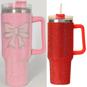 Vasos de diamantes de imitación ostentosos aislados al vacío de acero inoxidable de doble pared, accesorios de café de viaje de 40 oz y 40 oz, vaso para beber rojo - Product Image 1
