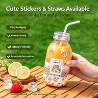 Bouteilles PET transparentes personnalisées avec logo, 350-500 ml, jetables, pour jus, lait, thé Boba, avec bouchons à vis en aluminium, sérigraphie