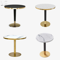 Table de Salle à Manger Ronde de Luxe Moderne Dorée, en Pierre Frittée Effet Marbre, pour Café, Bistro, Bar et Restaurant
