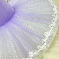 S0086 En gros Tutu de ballet professionnel pour enfants, violet clair, col en V, strass, tulle rigide superposé pour spectacle de ballet