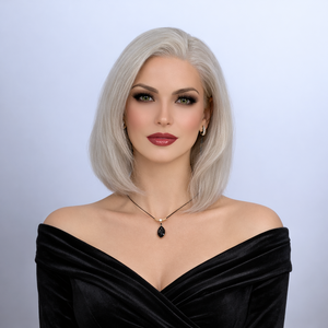 Peluca Bob de Cabello Humano con Cierre de Encaje 5x5, Color Gris Plateado, Peluca Bob Corta y Lisa, Aspecto Natural y Suave para Mujer - Product Image 1