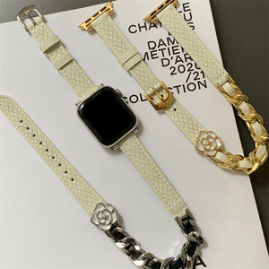 Elegantes correas de cuero genuino de grano superior para <span class=keywords><strong>Apple</strong></span> <span class=keywords><strong>Watch</strong></span> 38mm 40mm 41mm 42mm 44mm 45mm 46mm 49mm pulsera de doble cadena - Product Image 3