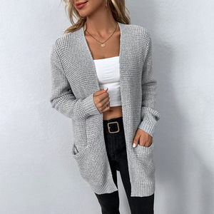 Nuevo Estilo Otoño Invierno Cárdigan de Mujer Suéter Abrigos Casuales de Manga Larga Cárdigan de Punto de Una Sola Fila de Botones - Product Image 1