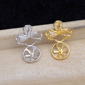 Base de Plata 925 para Joyería de Perlas DIY JG5884, Colgante de Trébol de Cuatro Hojas con Base Vacía Chapada en Oro de 3 mm y Corrector - Product Image 2