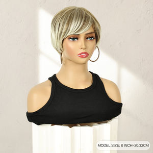 Venta al por mayor <span class=keywords><strong>de</strong></span> pelucas <span class=keywords><strong>de</strong></span> <span class=keywords><strong>pelo</strong></span> europeo P12405 con <span class=keywords><strong>corte</strong></span> <span class=keywords><strong>de</strong></span> duendecillo sintético <span class=keywords><strong>para</strong></span> mujeres y <span class=keywords><strong>hombres</strong></span>, postizo Rubio superior - Product Image 4