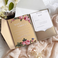 Goldfolie Acryl Hochzeits einladungen Suite Luxus Elegante Plexiglas Einladung karten TriFold Pocket Envelope & Wax Seal