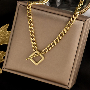 Geometric Titanium Steel Necklace Chain Gold Silver Color OT Buckle Minimalist Street Hip Hop Gift Jewelry - Product Image 1