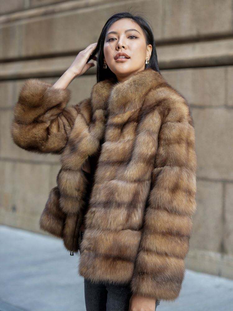 Customized Luxury Real Fur Real Russian Sable Fur Coat Winter Warm Long  Sleeve Standing Collar Mink Coat