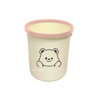 Cute Trash Can With Pressure Ring Cylindrical Indoor Waste <b>Bin</b> For Home Office Bedroom Living Room Beige Pink Trim - Product Image 5