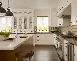 Meubles de cuisine modernes, armoires en bois massif, îlot central, portes d'armoires, panneaux standard américains, stratifié, charnières, glissières de tiroirs - Product Image 2