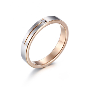 Exquisite Modern Sleek Narrow Band <b>Ring</b> Groove‑Set Single Tiny <b>Crystal</b> Two‑Tone Finish Stainless Steel Unisex Daily Dating - Product Image 1