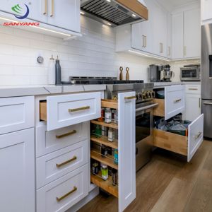 مجموعة خزائن مطبخ بيضاء على الطراز الأمريكي رخيصة الثمن من الخشب الصلب صناعة فيتنامية - Product Image 1