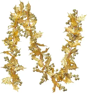 Искусственный Золотой и Серебряный Блестящий лист ротанга ягодный дверной подвесной орнамент