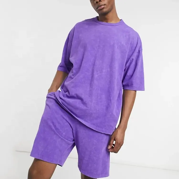 T-shirt girocollo viola lavata spalle scoperte pantaloni coordinati tuta tuta camicia lavaggio pantaloncini pantaloni tuta 2 pezzi