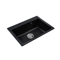 Évier de cuisine OEM en granit composite personnalisable 10 couleurs 24 pouces 24*18*8" Noir à encastrer sous plan, cuve unique en pierre de quartz moderne à un trou
