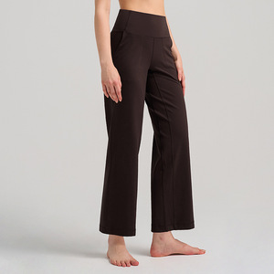 Pantalon de yoga personnalisé en gros pantalon large droit ample pour femmes pantalon de sport décontracté poncé confortable taille haute hanche ascenseur - Product Image 3
