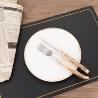 Maßgefertigtes Wiederverwendbares Original Kaffeebraunes Edelstahl Spiegelpoliertes Steakmesser Essgabel Modern Minimalistisch