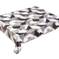 Nappe de table en PVC de luxe à motif géométrique marbré avec feuilles tropicales dorées, imperméable et anti-taches
