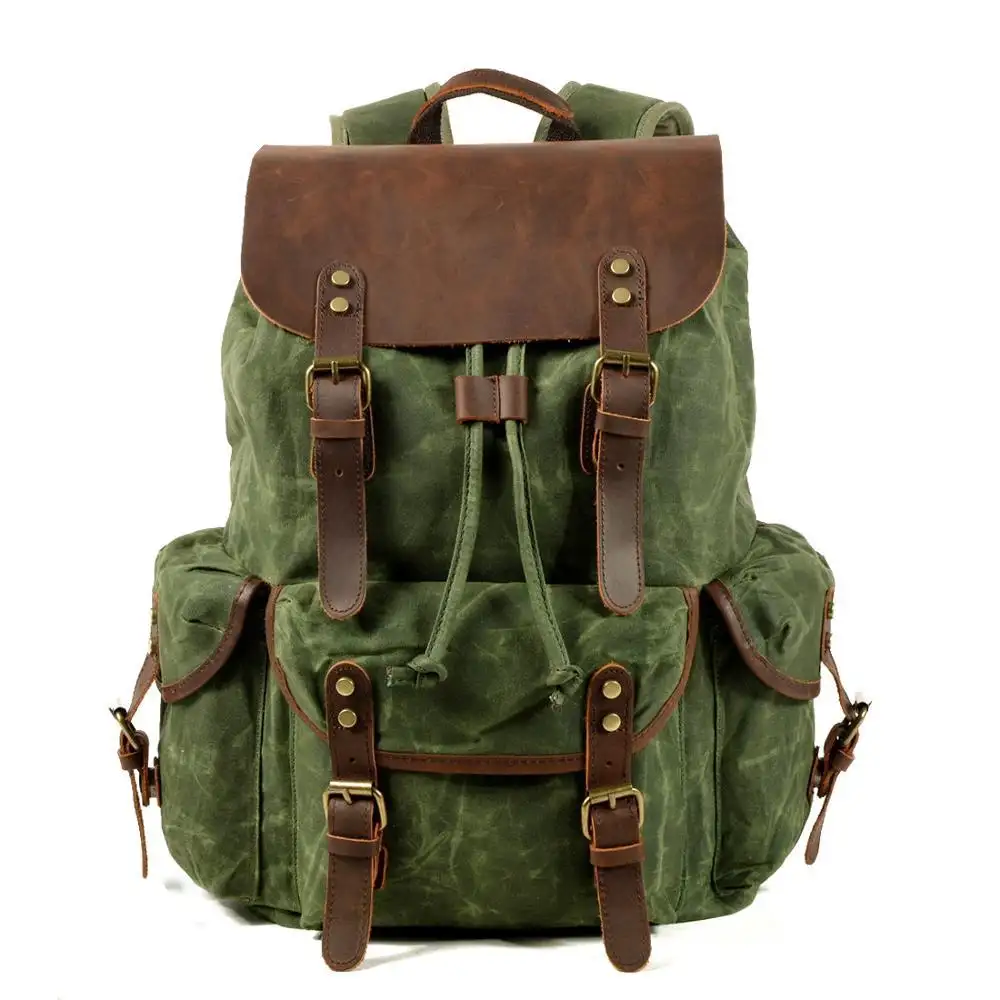 Factory Wholesale Custom Outdoor Camping Travel Rucksack Backpack Bag Waterproof Vintage Canvas Backpack For Men