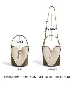 Borsa a Secchiello in Vera Pelle con Cuore Traforato per <span class=keywords><strong>Donna</strong></span>, Elegante e <span class=keywords><strong>Casual</strong></span> con Chiusura a Lucchetto da Guangzhou - Product Image 3