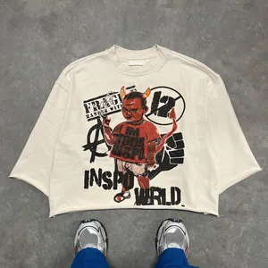 T-shirt grafiche da uomo in cotone a tracolla con stampa hip hop personalizzata all'ingrosso