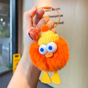 Lindo Llavero de Peluche con Forma de Patito de Piel de Conejo Real, Colgante de Peluche, Bolita de Carbón Pequeña, Colgante de Pompones para Bolsa de Libros - Product Image 5