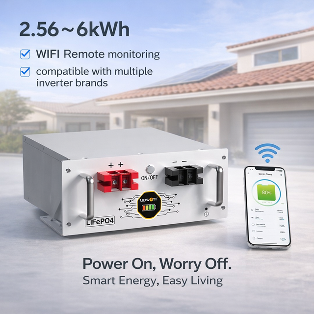 25.6V LiFePO4 Solar Battery 2.56kWh 3kWh Home Energy Storage System WIFI Monitoring Residential ESS Off-Grid Backup Power