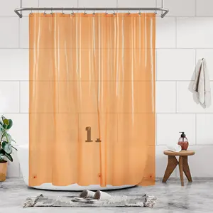 Bindi PEVA Cortinas de chuveiro transparente laranja 180x200 forro impermeável com ilhós à prova de ferrugem e 3 ímãs