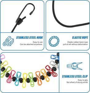 Corde à linge rétractable portable avec 12 pinces, en polyester, pour séchage intérieur et accessoire de camping extérieur - Product Image 3