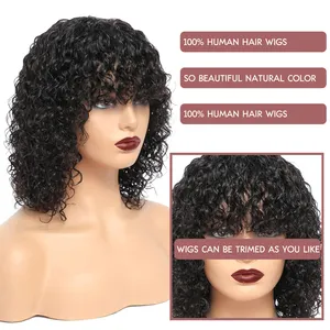 Wholesale Short Water Wave Bob Wigs With Bangs None Lace Front Wigs Human Hair For Black Women Natural Human Hair Wigs