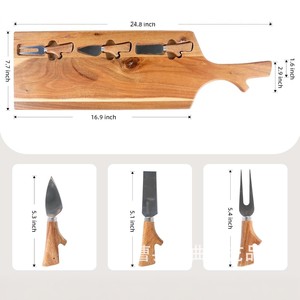Acacia Wood <b>Cheese</b> Board <b>Set</b> Double-sided Cutting Board With <b>Knife</b> And Fork Solid Wood For Kitchen Use - Product Image 5
