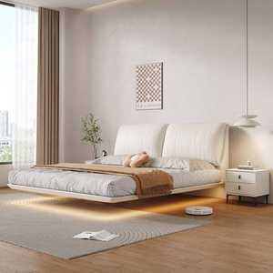 Lits rembourrés crème flottants King Size Chambre à coucher moderne en cuir Ses Plate-forme <span class=keywords><strong>de</strong></span> literie Rangement Ensemble <span class=keywords><strong>de</strong></span> <span class=keywords><strong>lit</strong></span> en cuir <span class=keywords><strong>avec</strong></span> table <span class=keywords><strong>de</strong></span> <span class=keywords><strong>chevet</strong></span> - Product Image 3