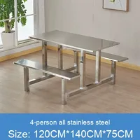 Table à manger moderne pour plusieurs personnes en acier inoxydable avec chaises pour employé et étudiant pour cantine scolaire et restaurant de restauration rapide