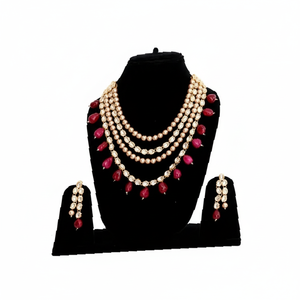 Collar de Moda de Alta Calidad del Fabricante Indio, Chapado en Oro, con Imitación de Perlas y Kundan, de Varias Capas - Product Image 1