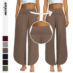Pantalones largos de pierna ancha para mujer, pantalón de Yoga, harén, informal, cómodo, con bolsillos