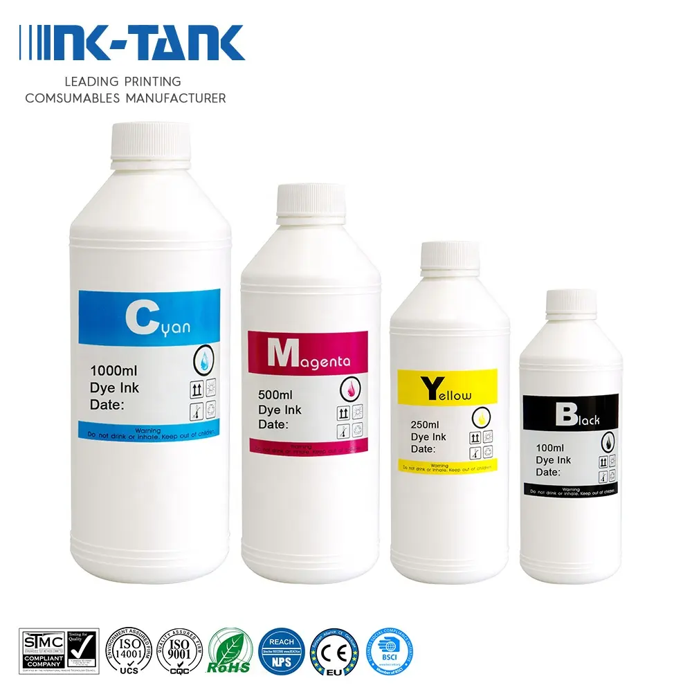 Depósito de tinta de 100ml, 250ml, 500ml, 1000ml, 1L, recarga Universal de botella a granel, tinta de inyección de tinta para impresora Epson, HP, Canon