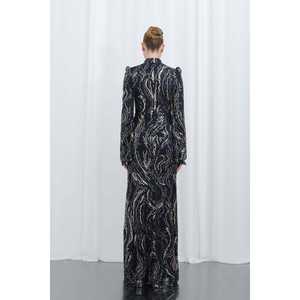 ชุดราตรีผ้าออร์แกนซ่าปักลายหรูหรา คอสูง เปิดหลัง สีมิงค์ โปร่งแสง กระชับเข้ารูป เอวธรรมชาติ แขนยาว - Product Image 5