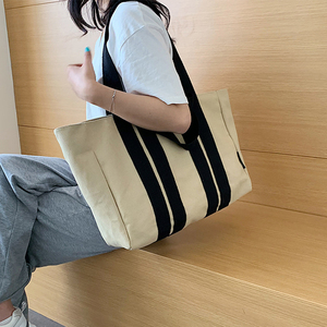 Hot Selling Cotton <b>Canvas</b> Shopping <b>Bag</b> With Printed Pocket <b>Large</b> Capacity Custom Logo Shoulder Strap Tote <b>Bag</b> - Product Image 3