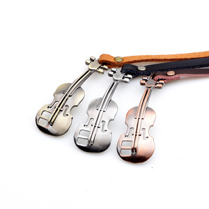 Bracelet à breloques violon en cuir véritable et alliage de zinc, bijou fantaisie, accessoire cadeau - Product Image 4