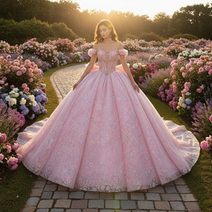 Vestido de Quinceañera Dy6890 Rosa con Cuentas y Encaje, Vestido de Gala con Escote Corazón Jancember - Product Image 1