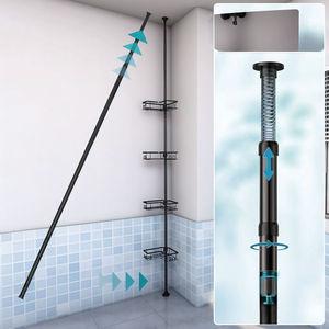 Pas de perçage réglable <span class=keywords><strong>télescopique</strong></span> coin salle de bain douche <span class=keywords><strong>étagère</strong></span> de rangement <span class=keywords><strong>sol</strong></span> au <span class=keywords><strong>plafond</strong></span> organisateur peu encombrant - Product Image 4